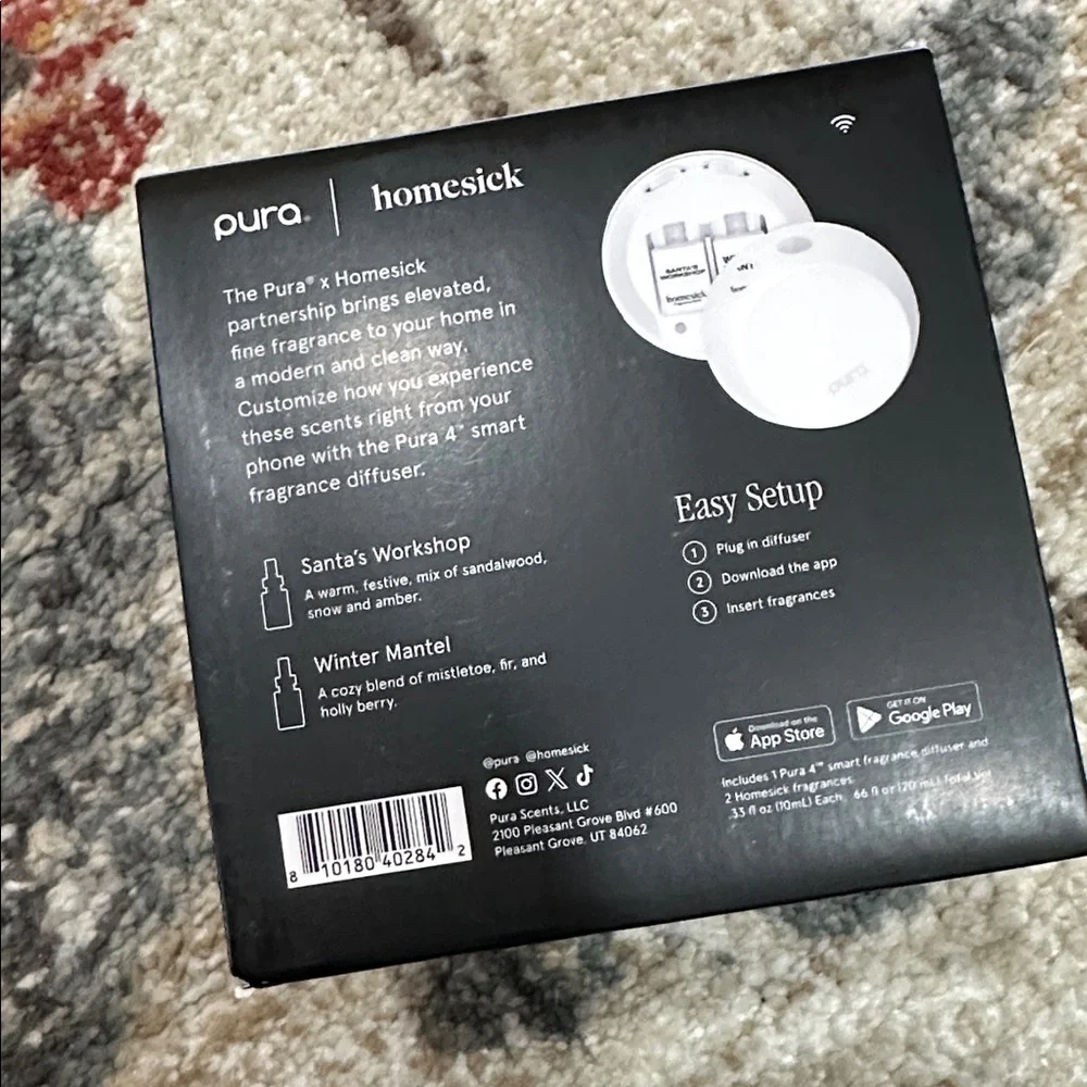 PURA 4 X HOMESICK Smart Fragrance Diffuser with Santa's Workshop & Winter Mantel